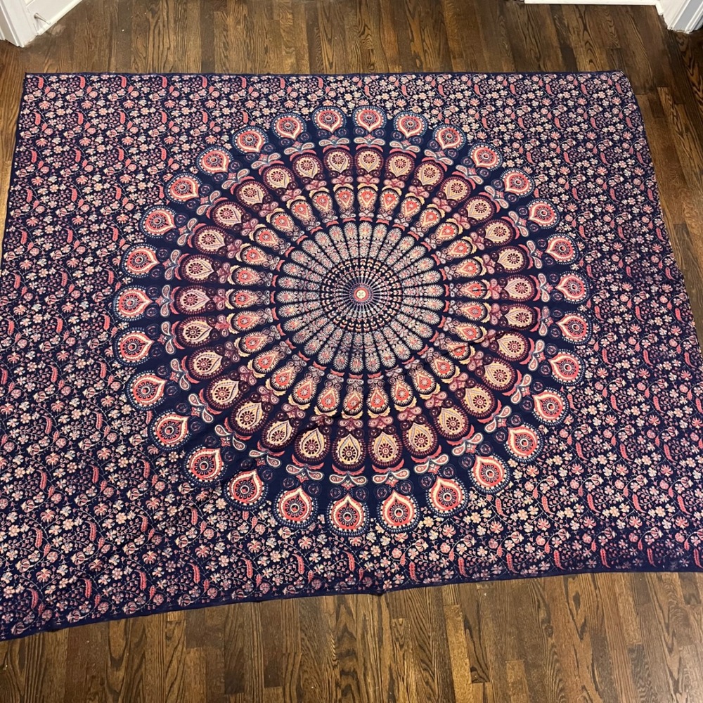Navy Blue Mandala Tapestry Bohemian Floral Paisley Wall Hanging 102x84 Large